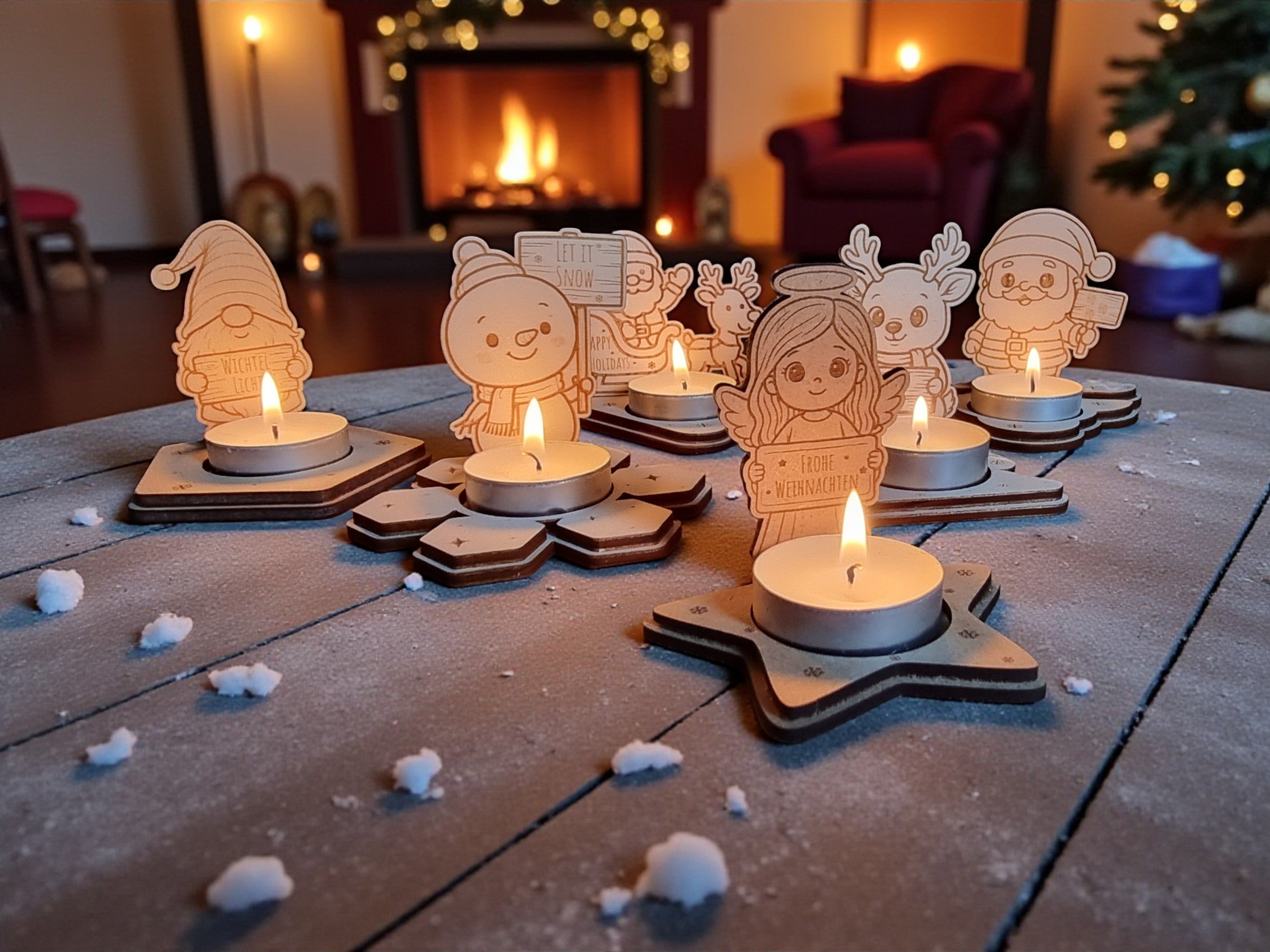 Laserdatei Teelichthalter Weihnachten Set – 6 Figuren | 3–4 mm