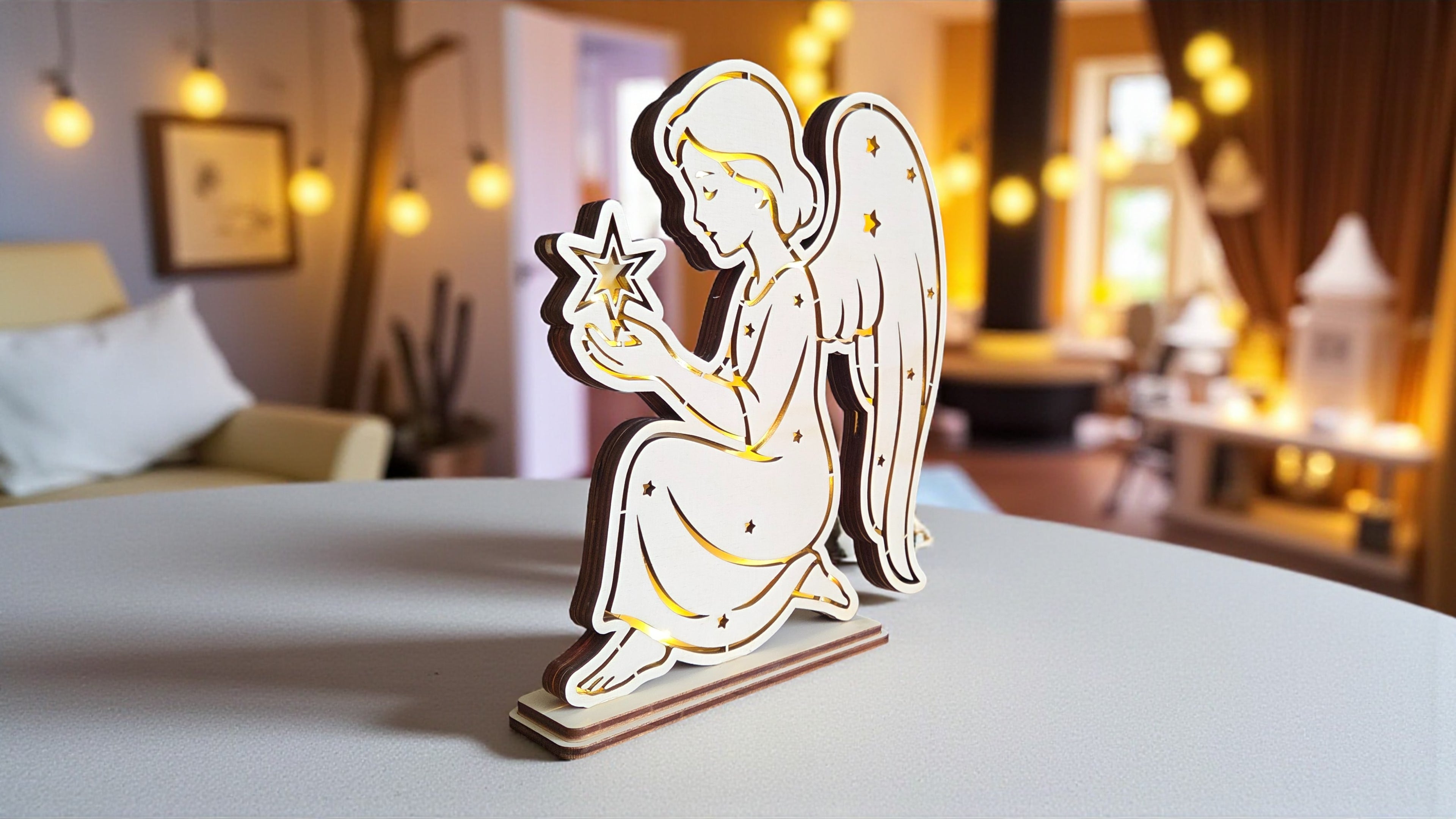 Lasercut LED Engel Multi-Layer – Weihnachtsdeko Datei | SVG, DXF, AI, LBRN2, PDF