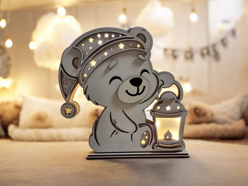 Lasercut Nachtlicht Teddybär mit Laterne – DIY Datei für Laser | SVG, DXF, AI, LBRN2, PDF