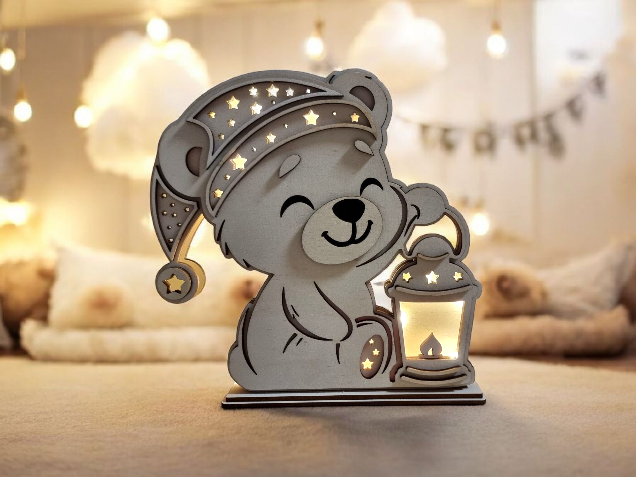 Lasercut Nachtlicht Teddybär mit Laterne – DIY Datei für Laser | SVG, DXF, AI, LBRN2, PDF