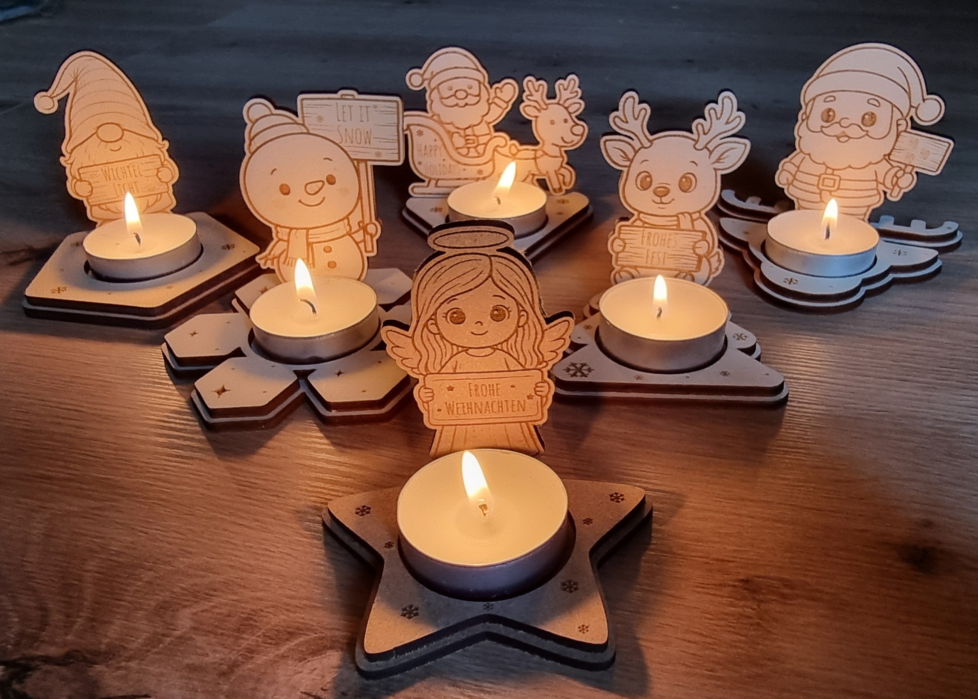 Laserdatei Teelichthalter Weihnachten Set – 6 Figuren | 3–4 mm