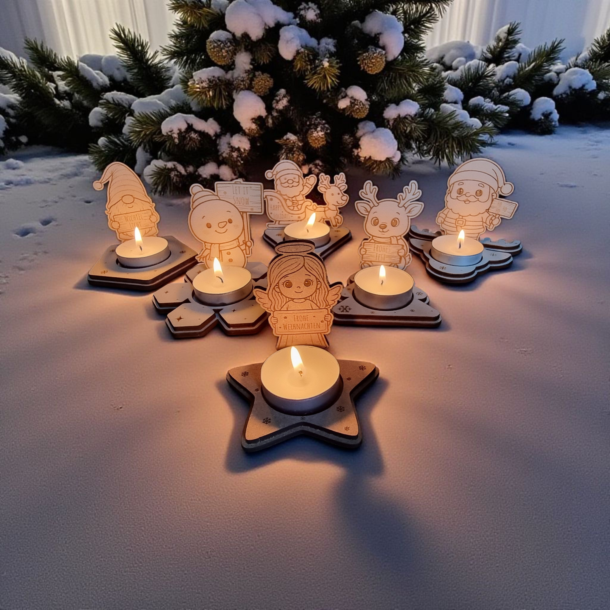 Laserdatei Teelichthalter Weihnachten Set – 6 Figuren | 3–4 mm