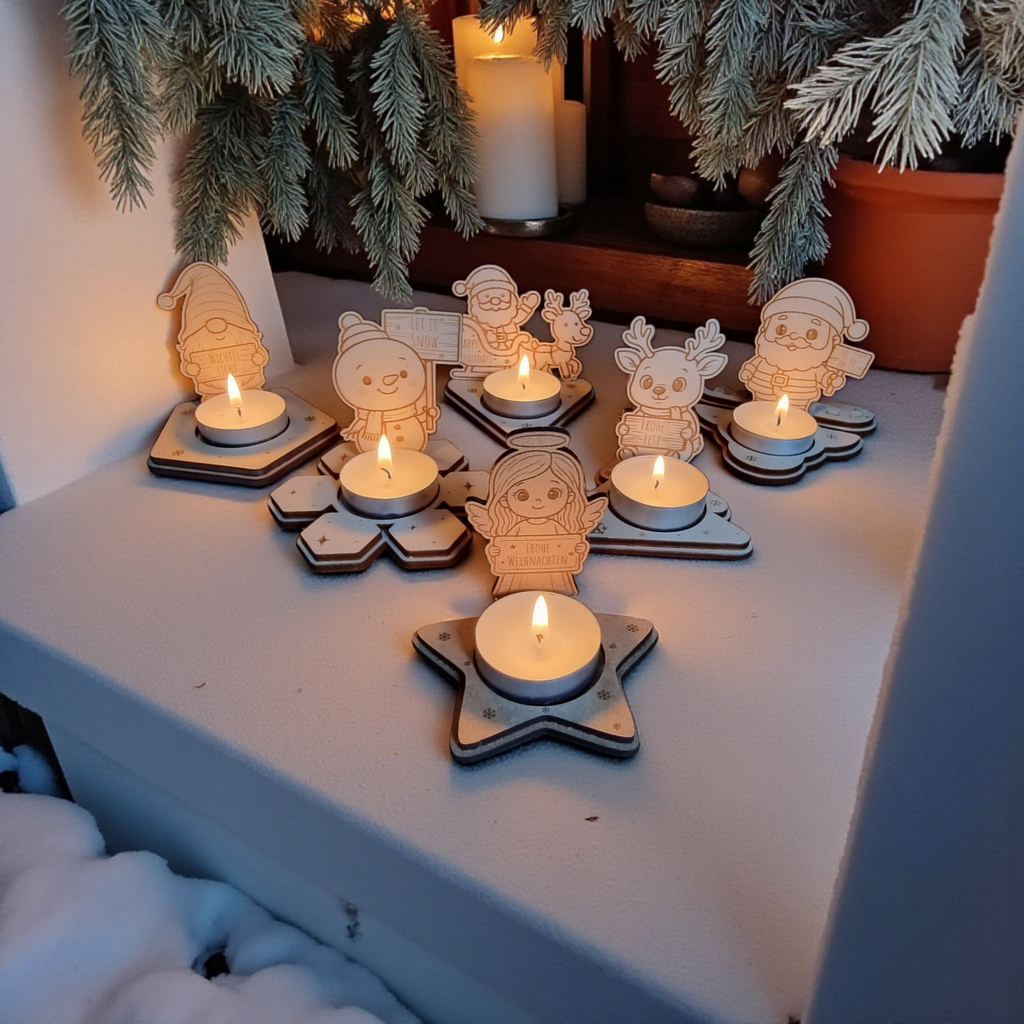 Laserdatei Teelichthalter Weihnachten Set – 6 Figuren | 3–4 mm