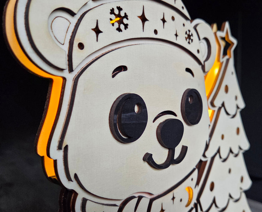 Laserdatei LED Eisbär – Winter Nachtlicht & Weihnachtsdeko aus Holz