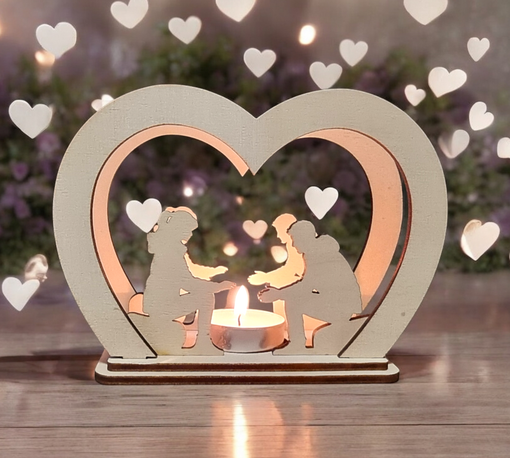 Laser Cut File Teelichthalter – Romantisches Paar am Lagerfeuer für 4mm Holzdicke