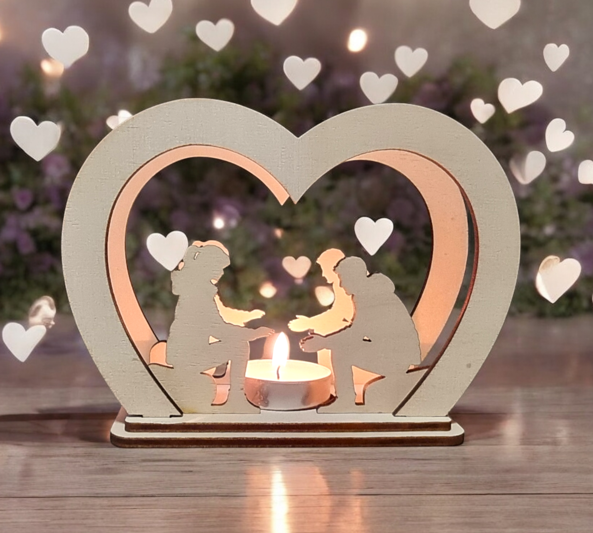 Laser Cut File Teelichthalter – Romantisches Paar am Lagerfeuer für 4mm Holzdicke