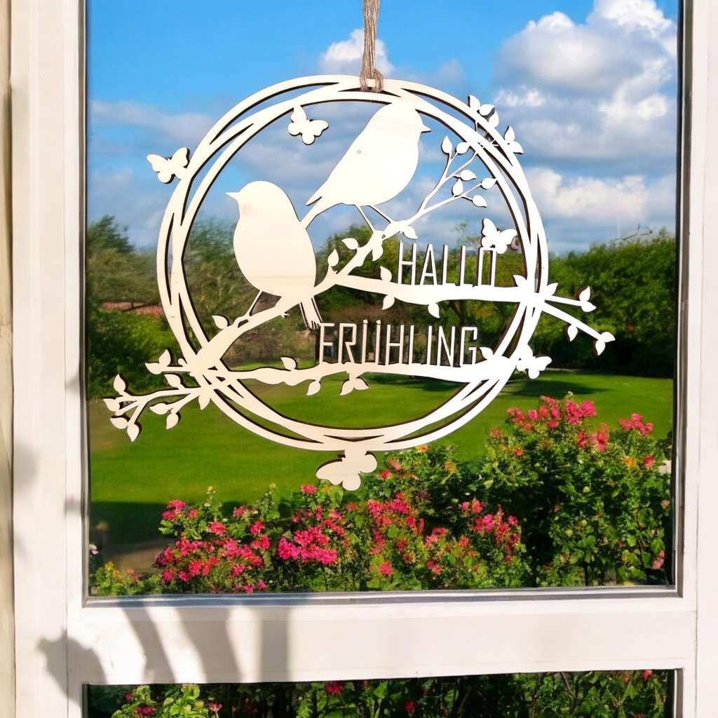 Laser Cut Datei- Hallo Frühling Fenster-Aufhänger | Frühlingsdeko