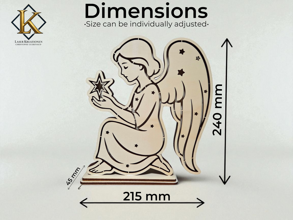 Lasercut LED Engel Multi-Layer – Weihnachtsdeko Datei | SVG, DXF, AI, LBRN2, PDF