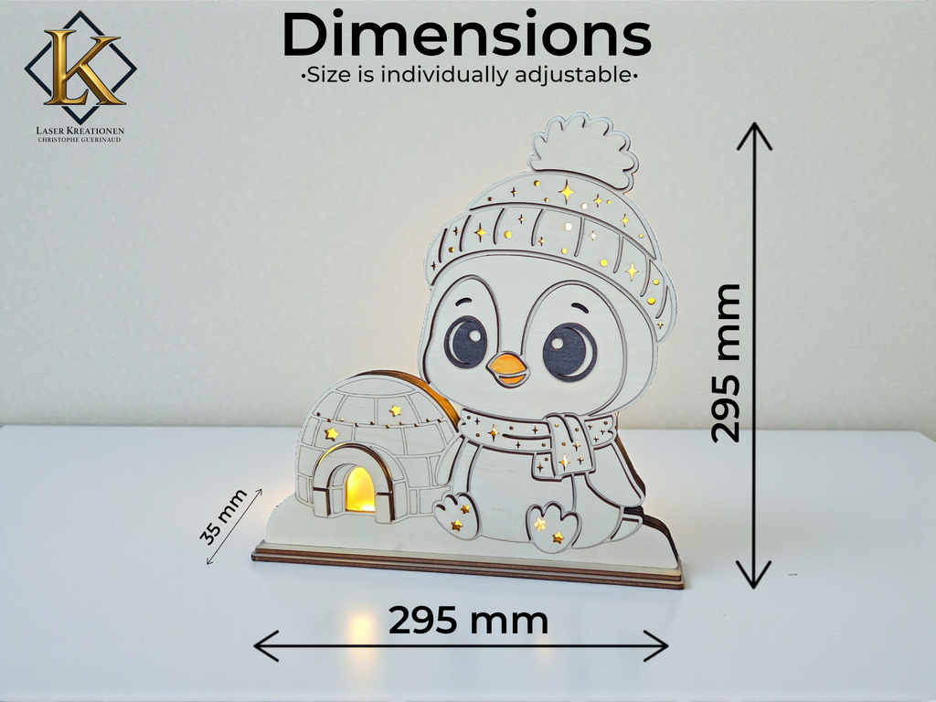 Laser Cut File: LED Pinguin Nachtlicht – Leuchtende Weihnachtsdeko