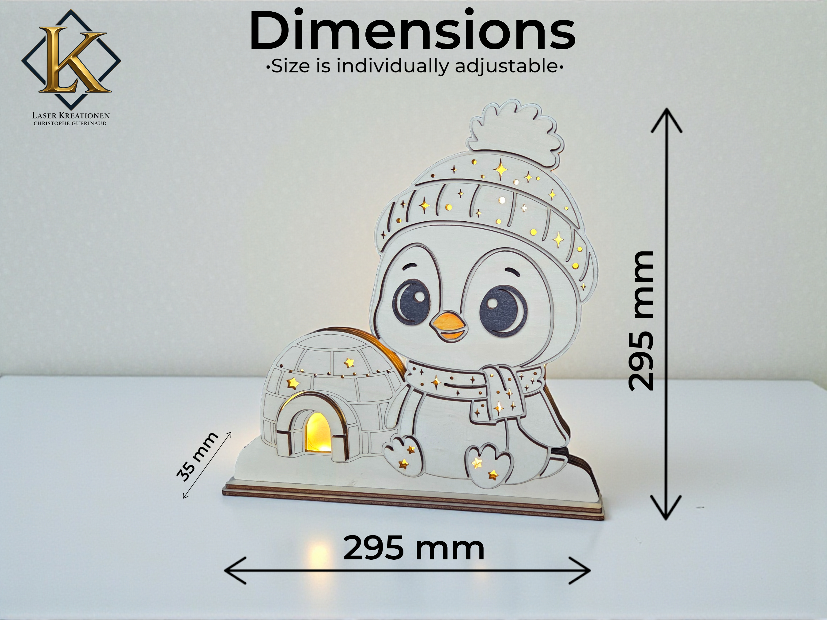 Laser Cut File: LED Pinguin Nachtlicht – Leuchtende Weihnachtsdeko