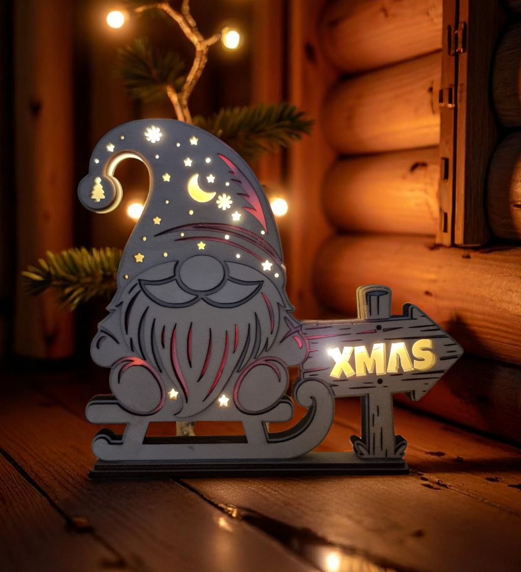 Laser Cut File Weihnachtswichtel Dekolampe – Mehrschichtiges LED Weihnachtslicht