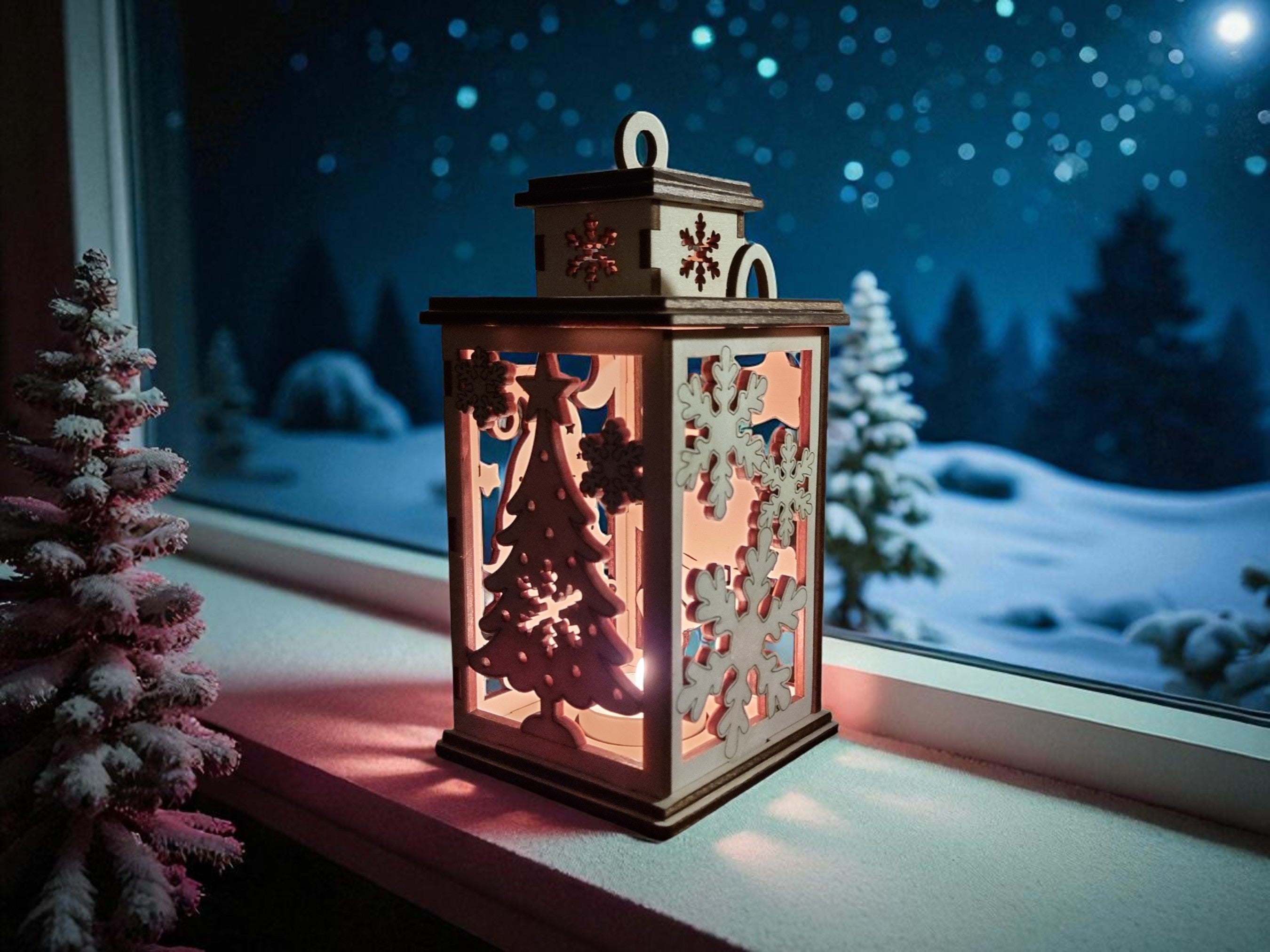 Laserdatei Weihnachtslaterne – LED Holzlaterne zum Laserschneiden für 4mm Holzdicke