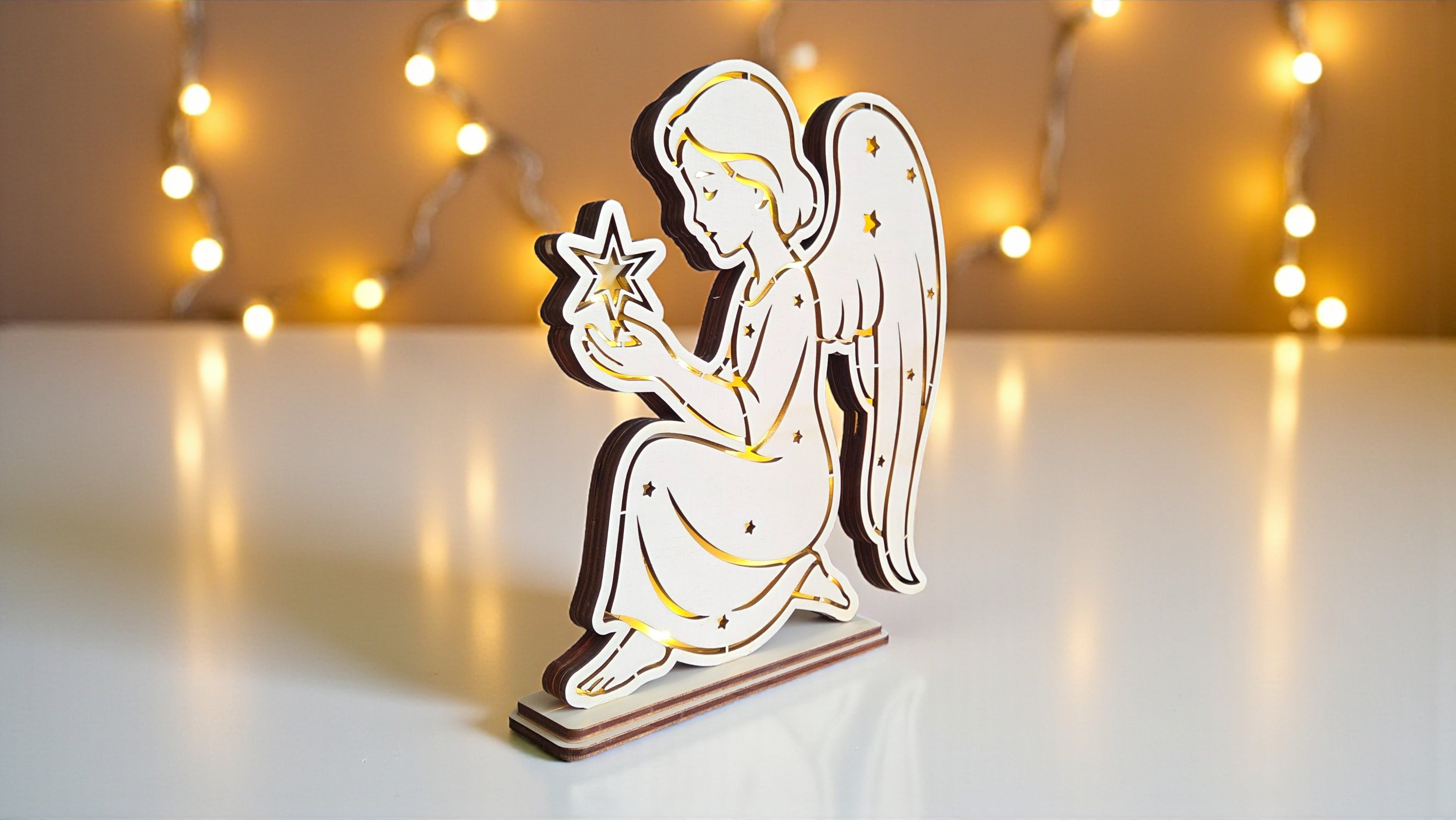 Lasercut LED Engel Multi-Layer – Weihnachtsdeko Datei | SVG, DXF, AI, LBRN2, PDF