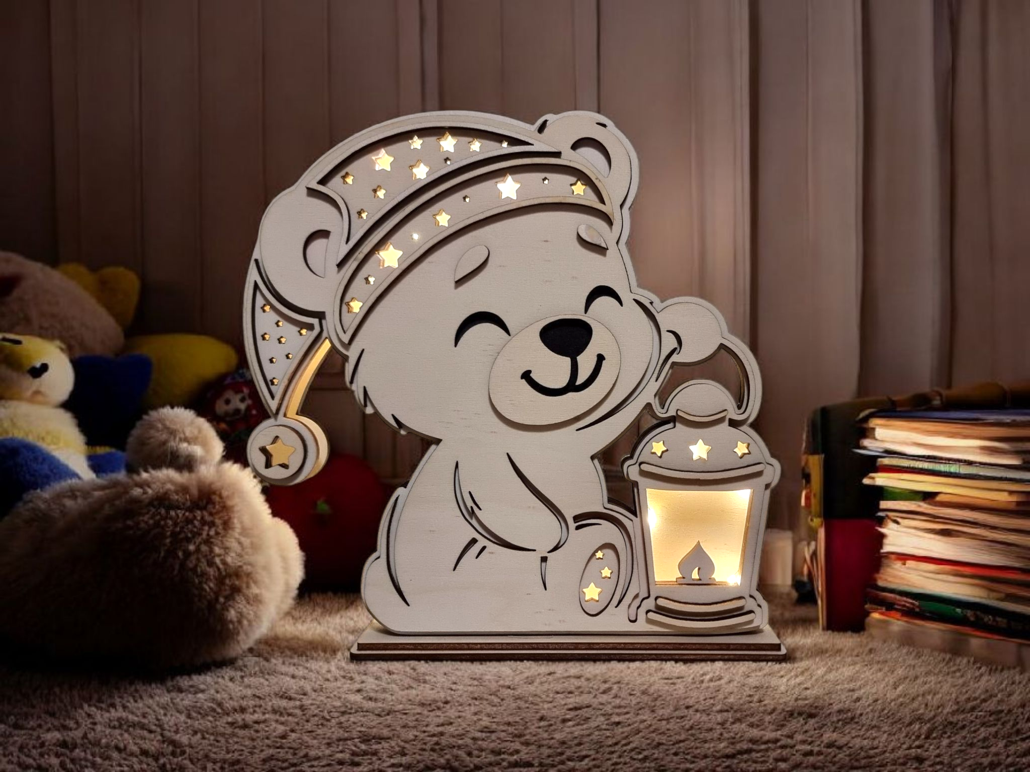Lasercut Nachtlicht Teddybär mit Laterne – DIY Datei für Laser | SVG, DXF, AI, LBRN2, PDF