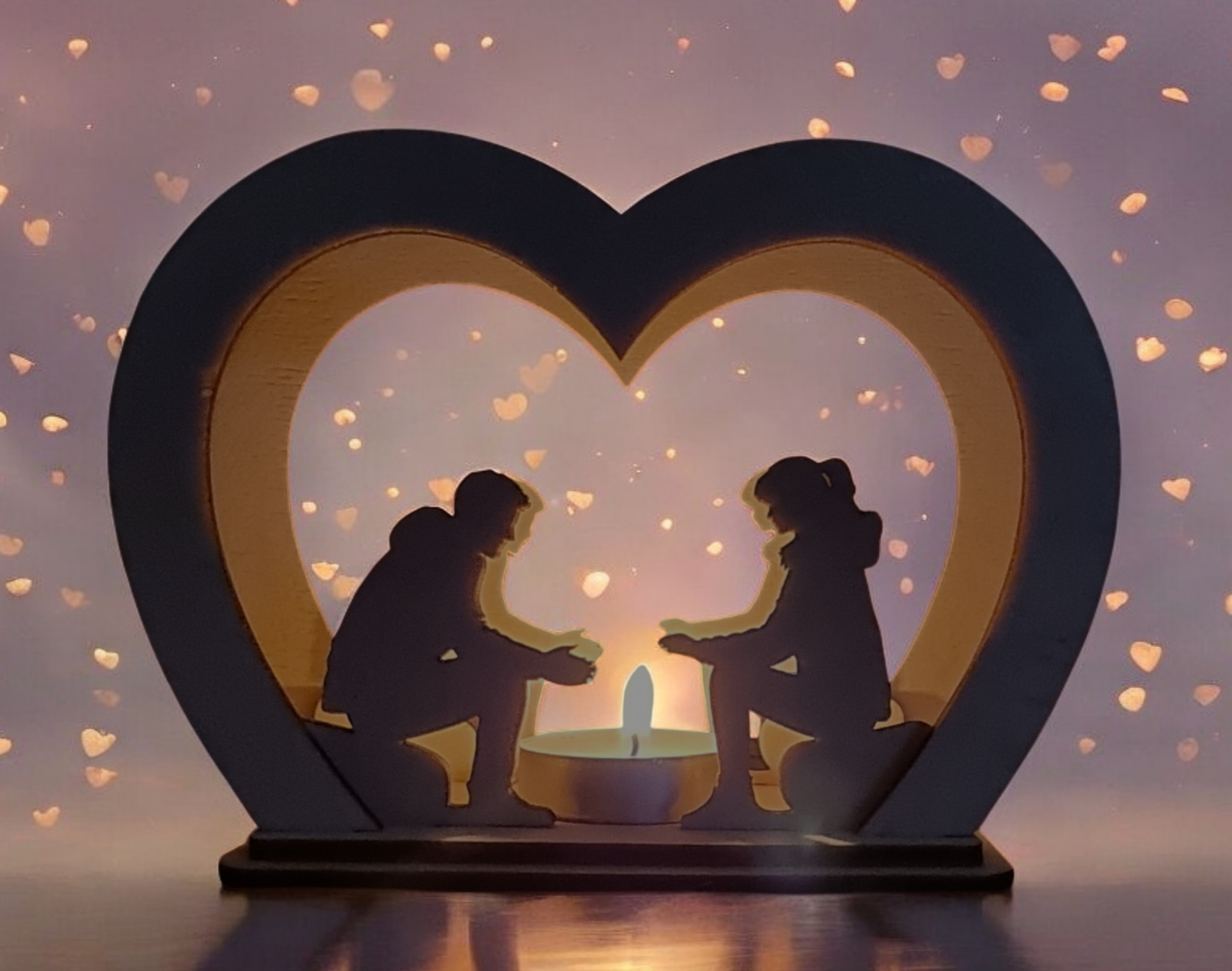 Laser Cut File Teelichthalter – Romantisches Paar am Lagerfeuer für 4mm Holzdicke