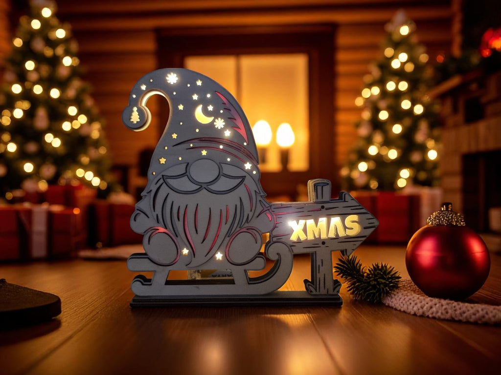 Laser Cut File Weihnachtswichtel Dekolampe – Mehrschichtiges LED Weihnachtslicht