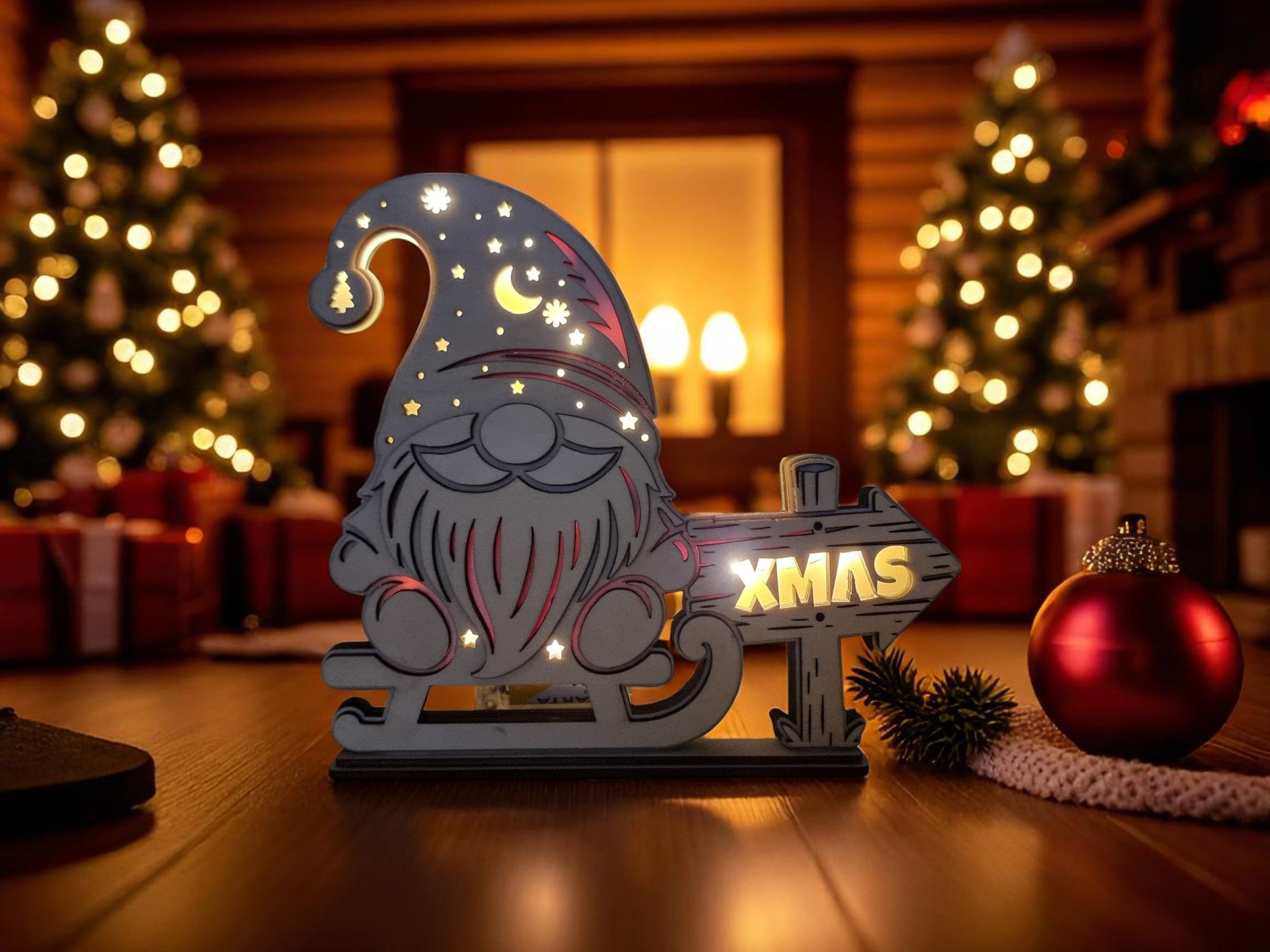 Laser Cut File Weihnachtswichtel Dekolampe – Mehrschichtiges LED Weihnachtslicht