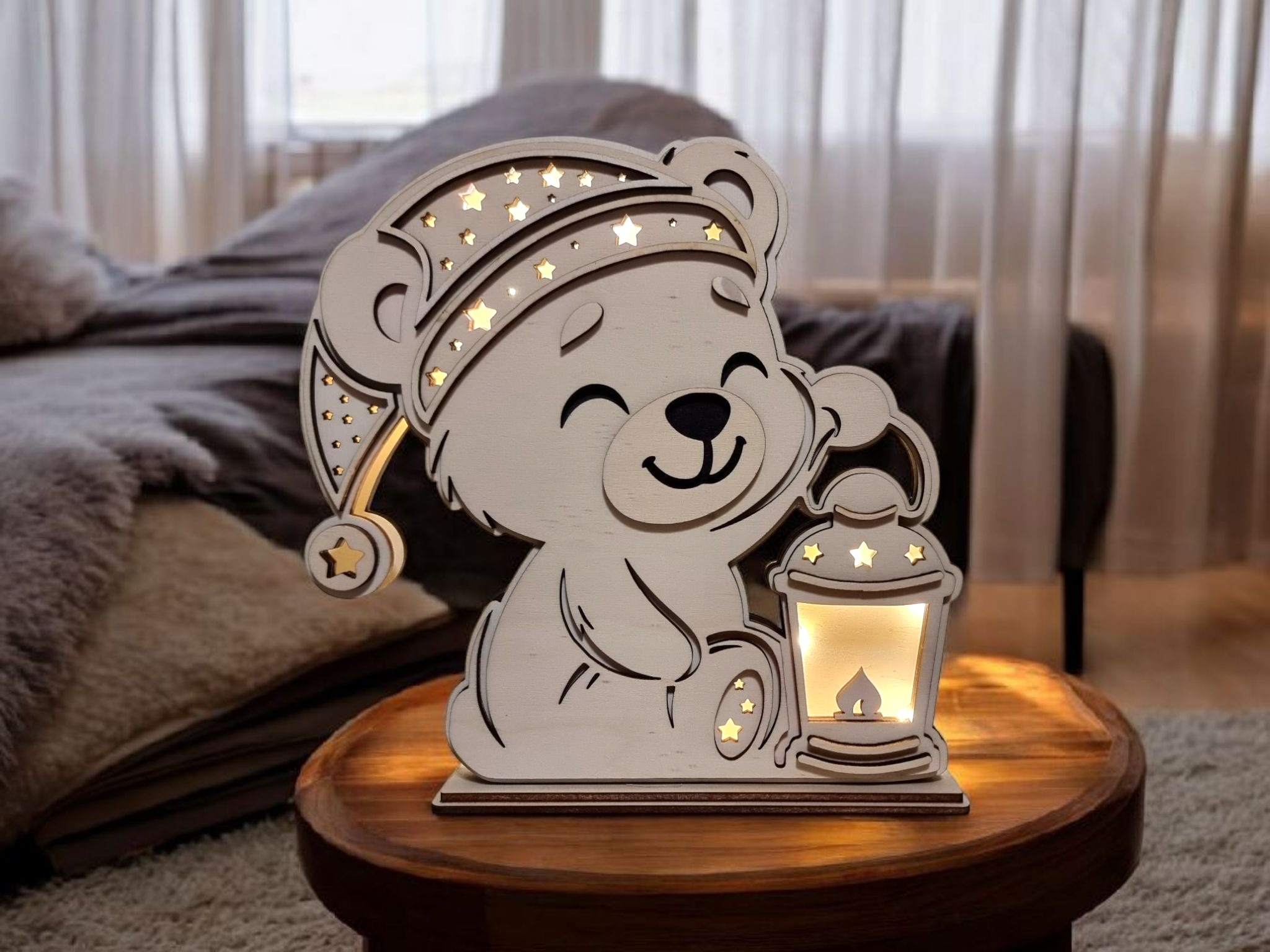 Lasercut Nachtlicht Teddybär mit Laterne – DIY Datei für Laser | SVG, DXF, AI, LBRN2, PDF