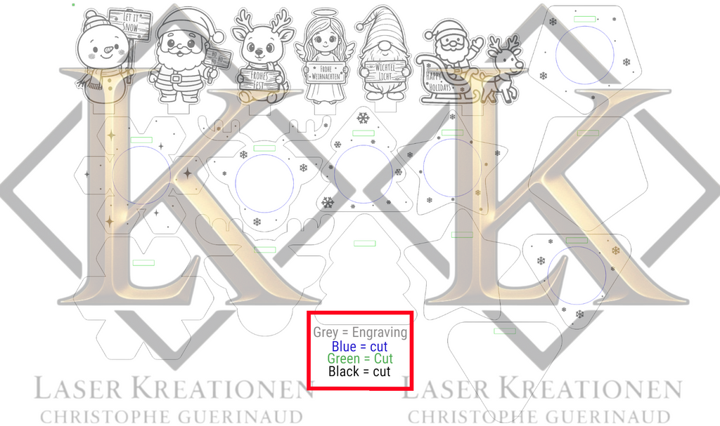 Laserdatei Teelichthalter Weihnachten Set – 6 Figuren | 3–4 mm