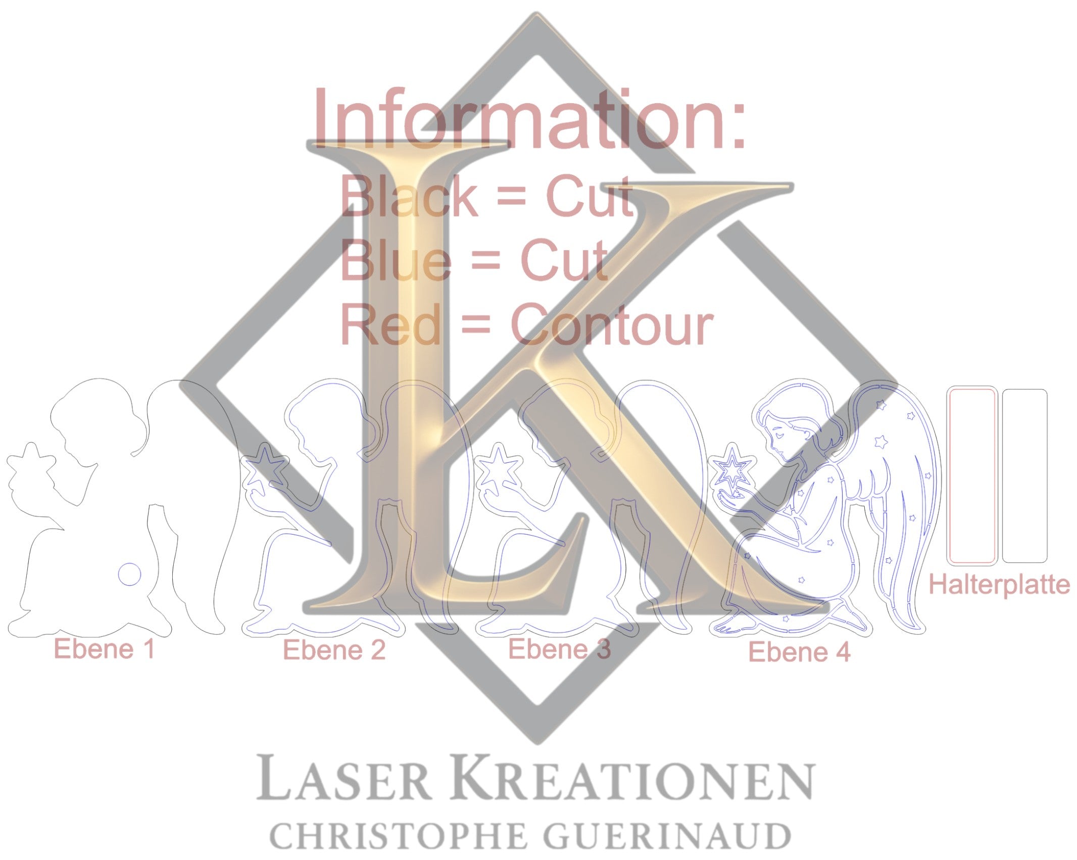 Lasercut LED Engel Multi-Layer – Weihnachtsdeko Datei | SVG, DXF, AI, LBRN2, PDF