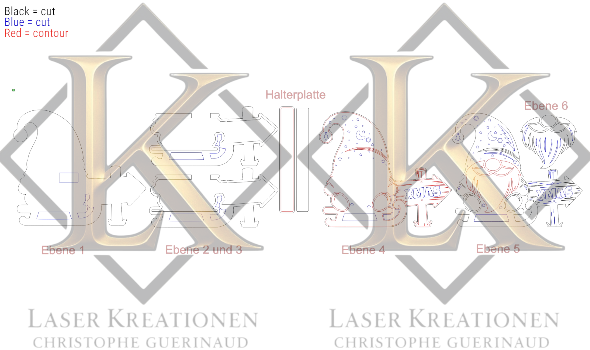 Laser Cut File Weihnachtswichtel Dekolampe – Mehrschichtiges LED Weihnachtslicht