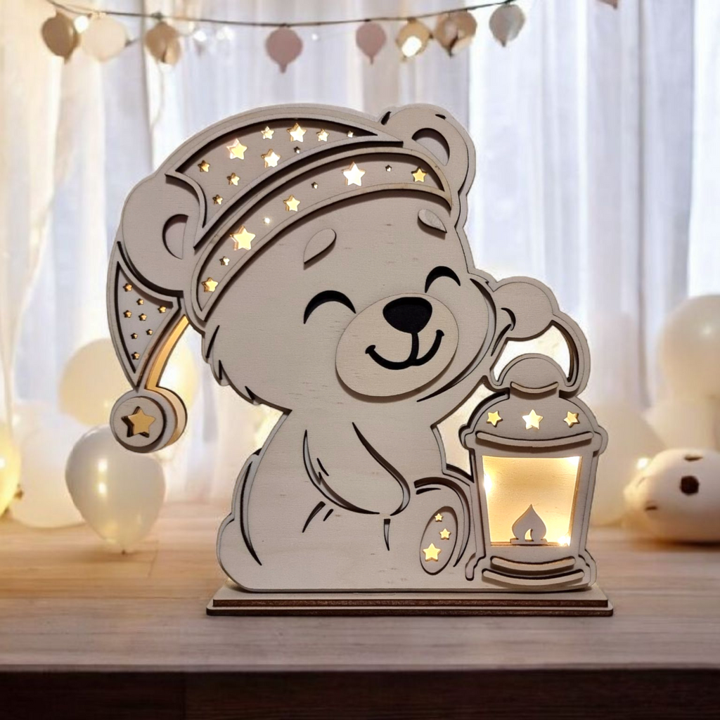 Lasercut Nachtlicht Teddybär mit Laterne – DIY Datei für Laser | SVG, DXF, AI, LBRN2, PDF