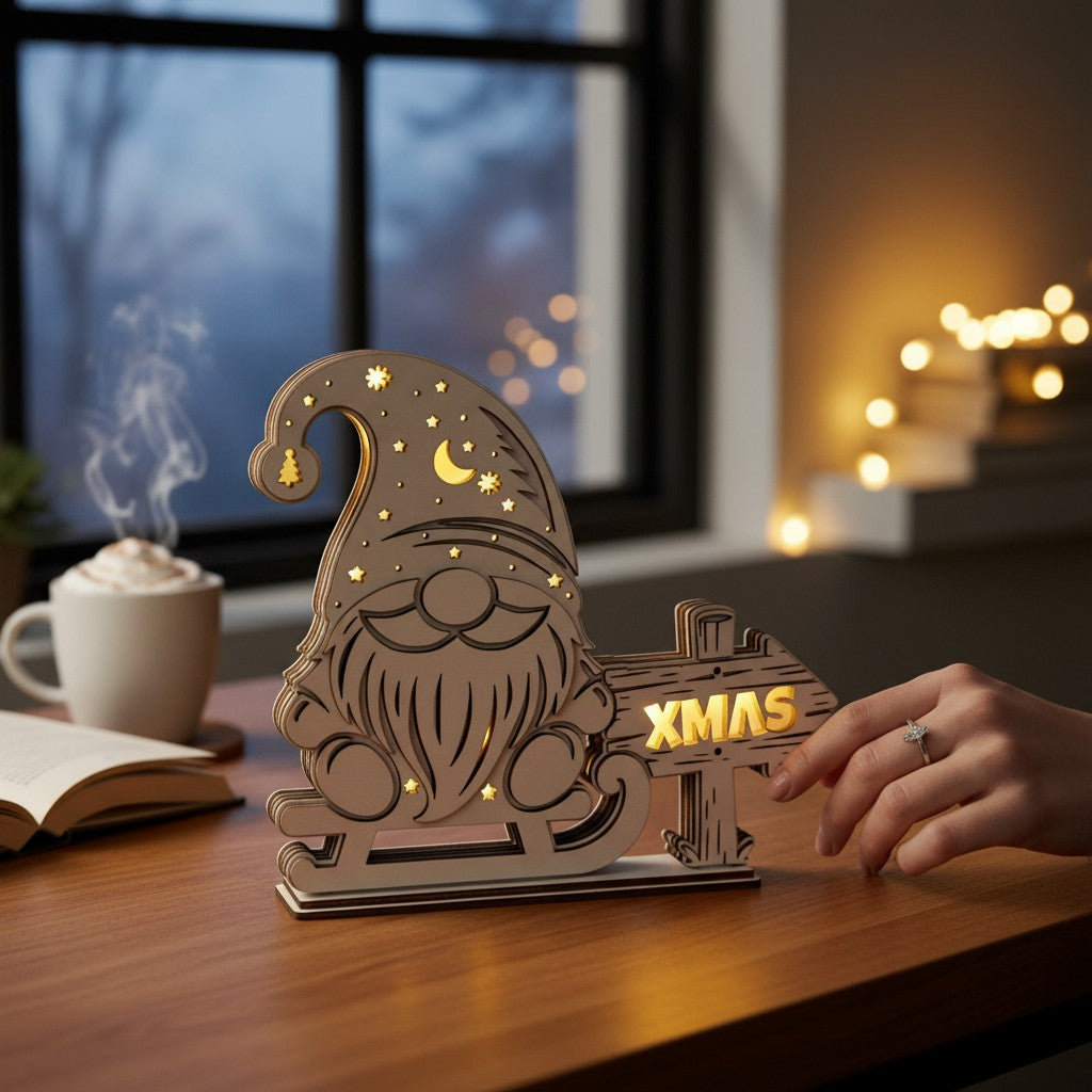Laser Cut File Weihnachtswichtel Dekolampe – Mehrschichtiges LED Weihnachtslicht