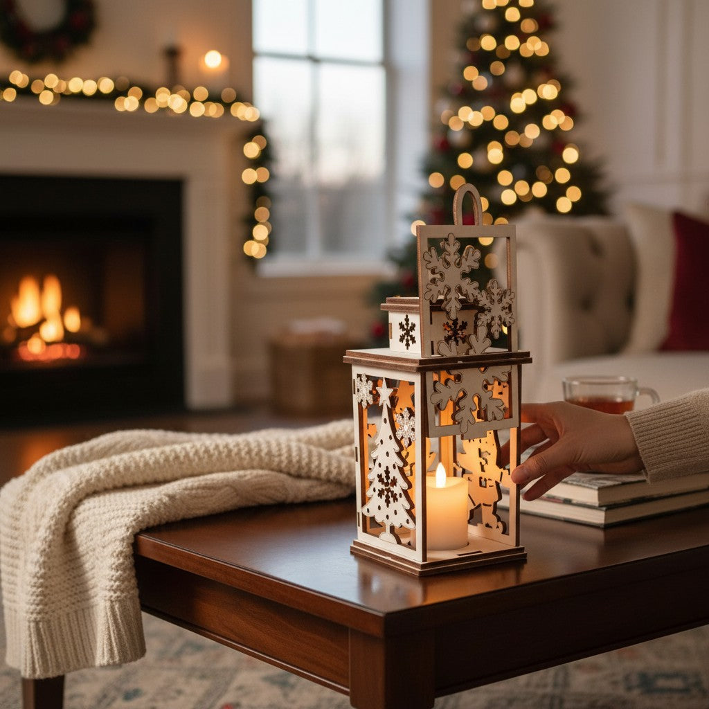 Laserdatei Weihnachtslaterne – LED Holzlaterne zum Laserschneiden für 4mm Holzdicke