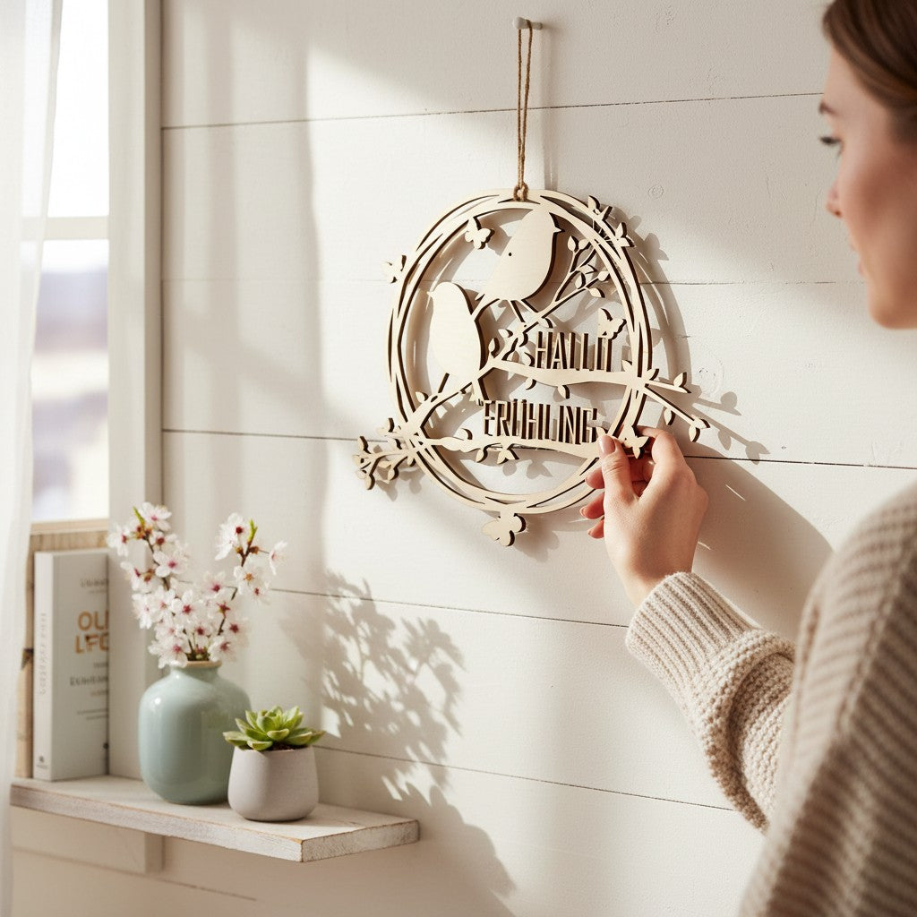 Laser Cut Datei- Hallo Frühling Fenster-Aufhänger | Frühlingsdeko