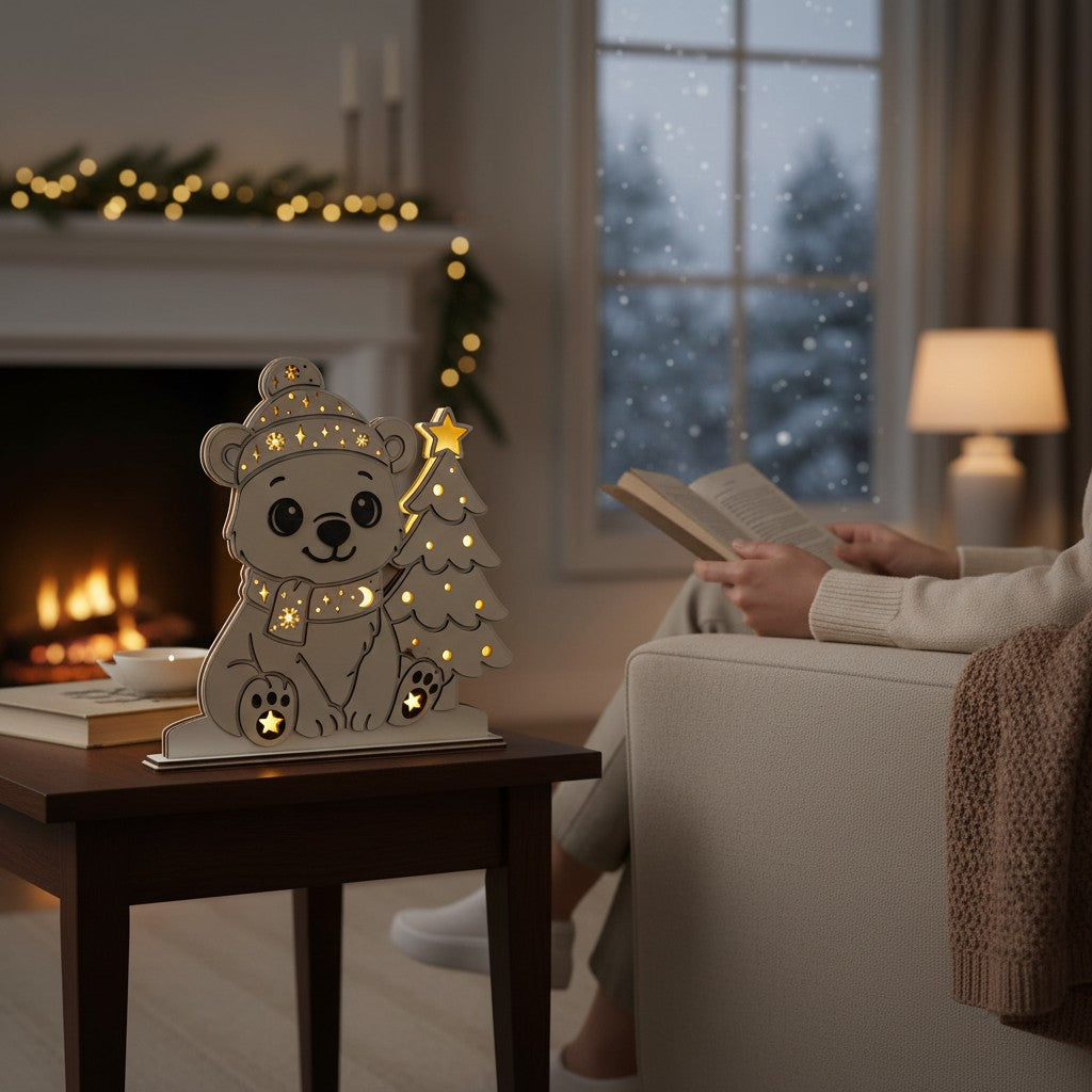 Laserdatei LED Eisbär – Winter Nachtlicht & Weihnachtsdeko aus Holz