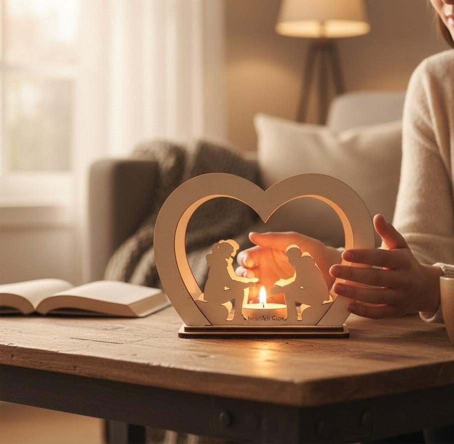 Laser Cut File Teelichthalter – Romantisches Paar am Lagerfeuer für 4mm Holzdicke