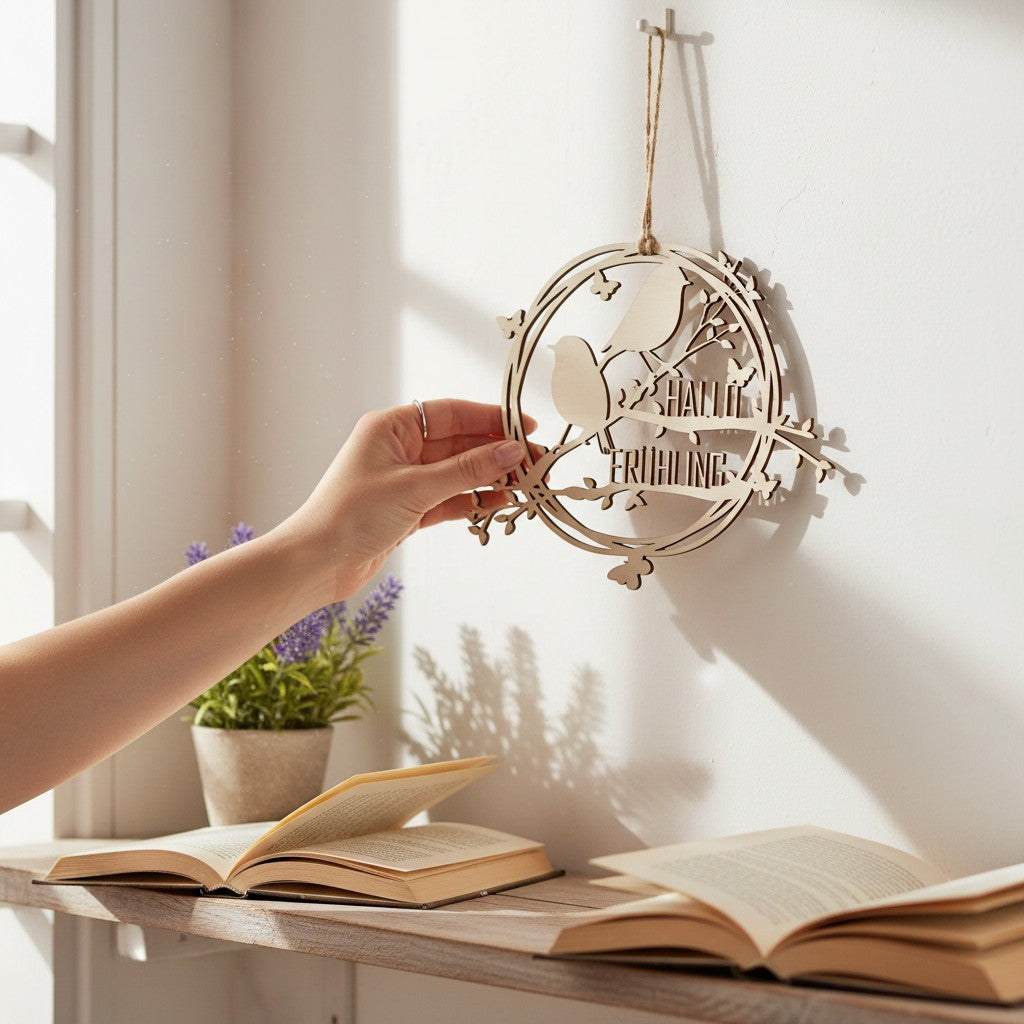 Laser Cut Datei- Hallo Frühling Fenster-Aufhänger | Frühlingsdeko