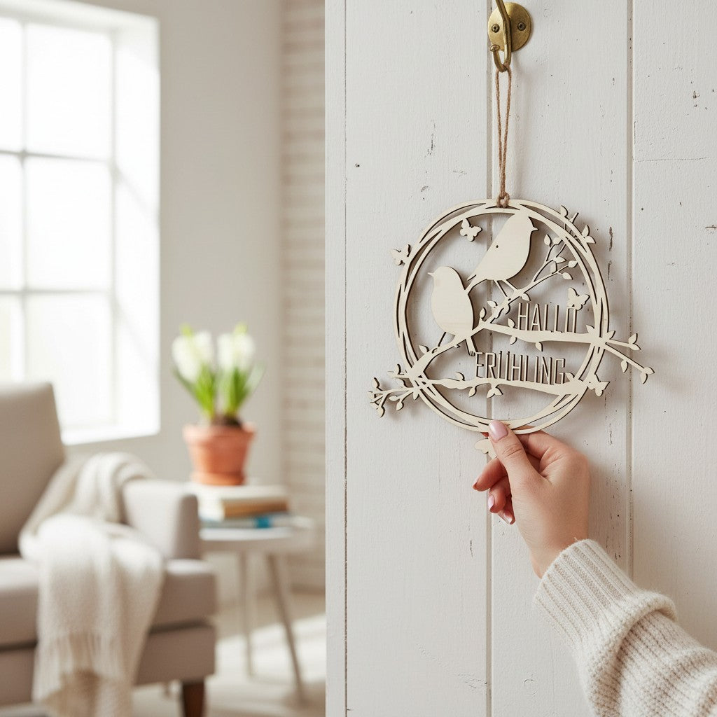 Laser Cut Datei- Hallo Frühling Fenster-Aufhänger | Frühlingsdeko