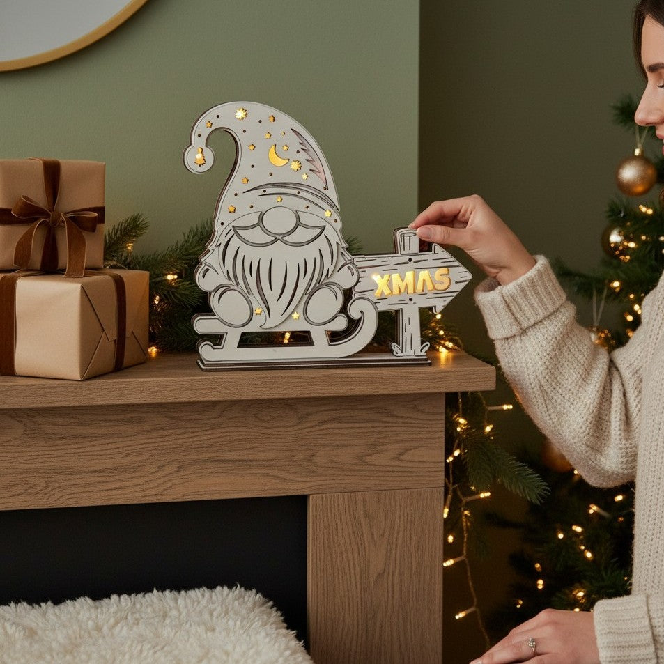 Laser Cut File Weihnachtswichtel Dekolampe – Mehrschichtiges LED Weihnachtslicht