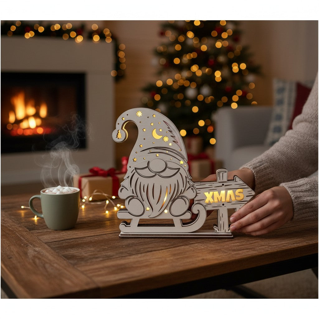 Laser Cut File Weihnachtswichtel Dekolampe – Mehrschichtiges LED Weihnachtslicht