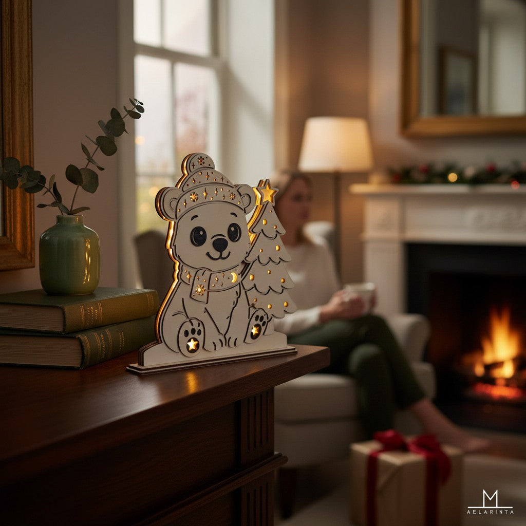 Laserdatei LED Eisbär – Winter Nachtlicht & Weihnachtsdeko aus Holz