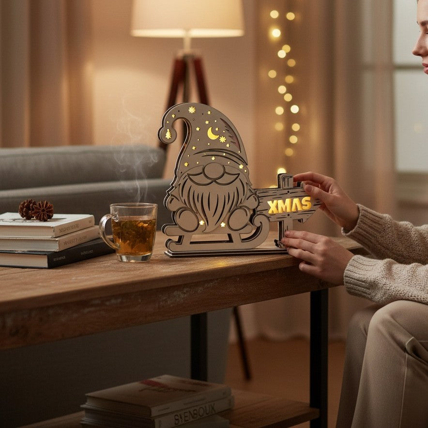 Laser Cut File Weihnachtswichtel Dekolampe – Mehrschichtiges LED Weihnachtslicht