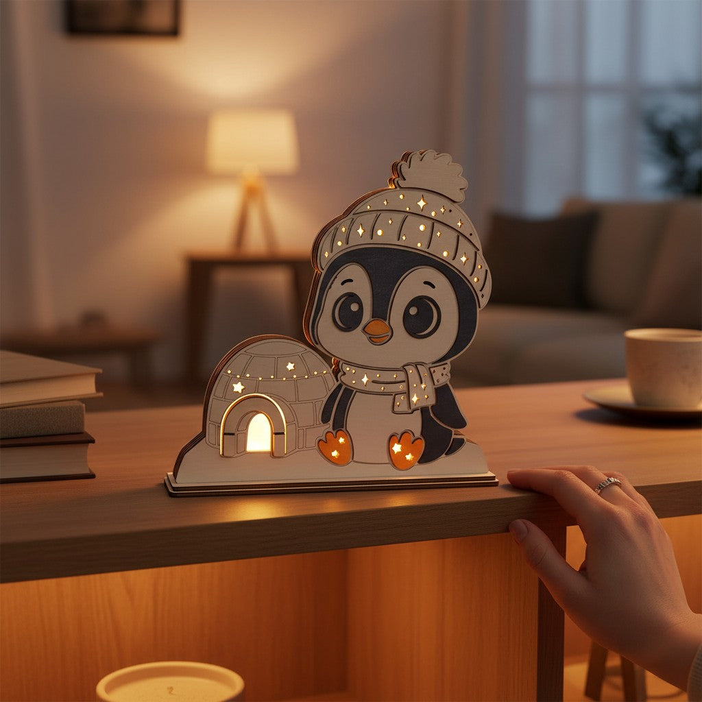 Laser Cut File: LED Pinguin Nachtlicht – Leuchtende Weihnachtsdeko