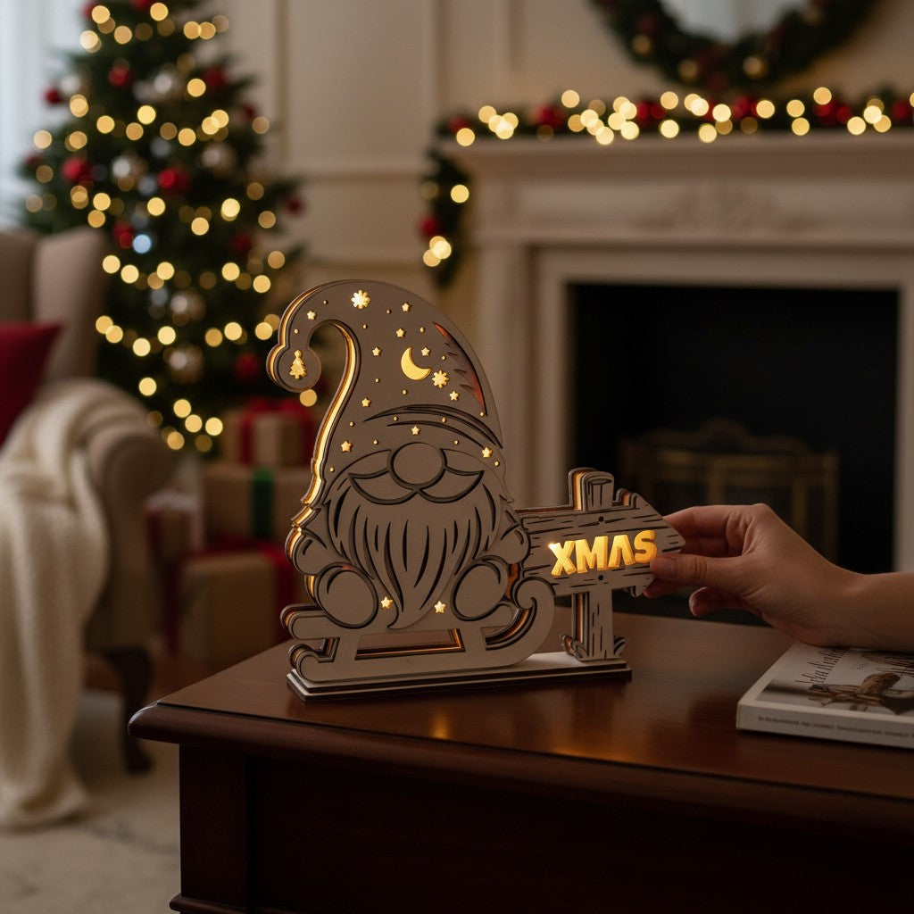 Laser Cut File Weihnachtswichtel Dekolampe – Mehrschichtiges LED Weihnachtslicht