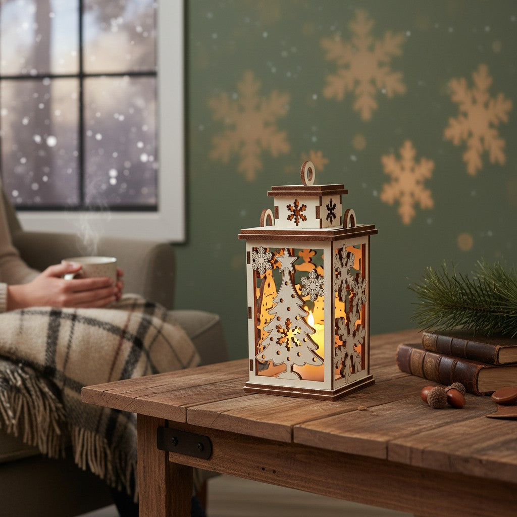 Laserdatei Weihnachtslaterne – LED Holzlaterne zum Laserschneiden für 4mm Holzdicke