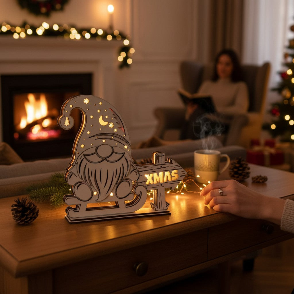 Laser Cut File Weihnachtswichtel Dekolampe – Mehrschichtiges LED Weihnachtslicht