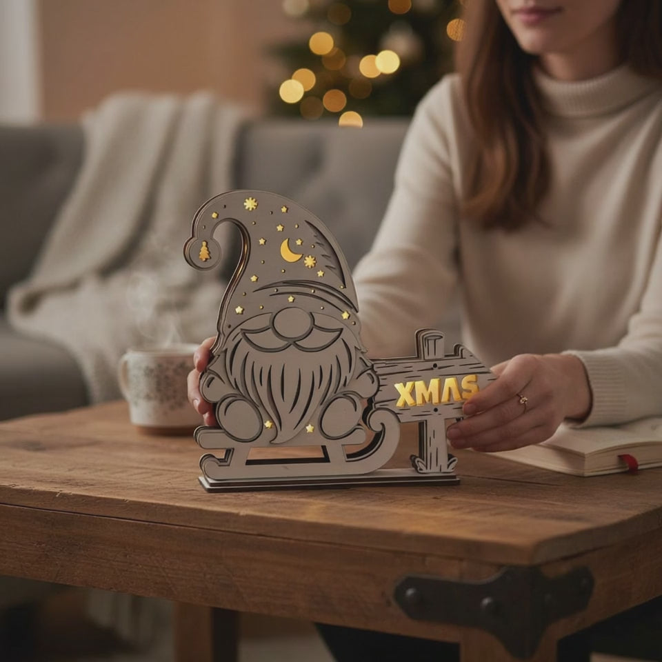 Laser Cut File Weihnachtswichtel Dekolampe – Mehrschichtiges LED Weihnachtslicht