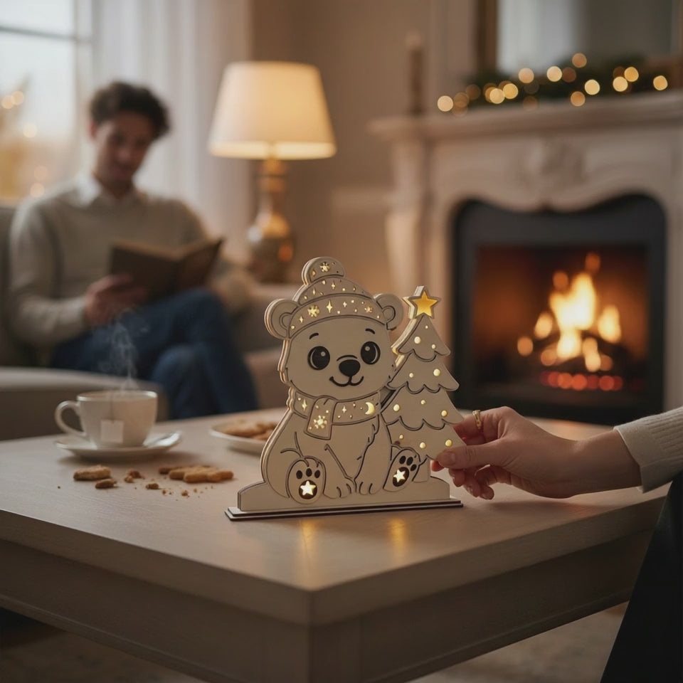 Laserdatei LED Eisbär – Winter Nachtlicht & Weihnachtsdeko aus Holz