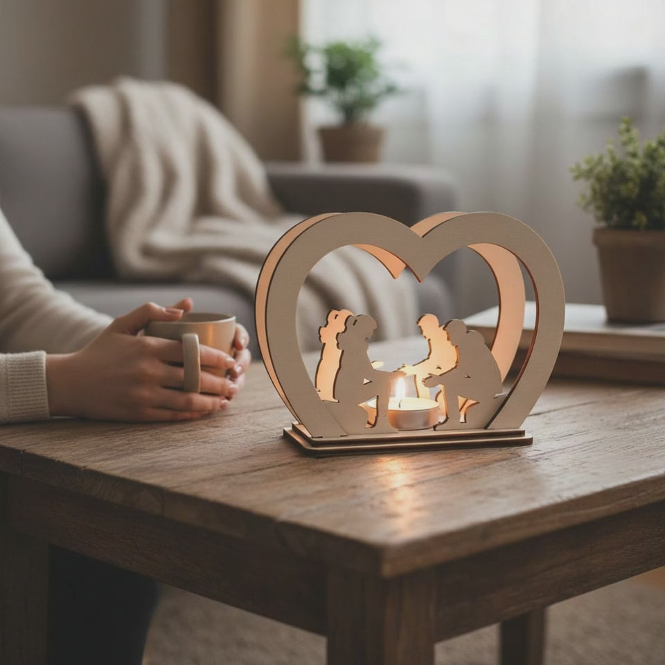 Laser Cut File Teelichthalter – Romantisches Paar am Lagerfeuer für 4mm Holzdicke